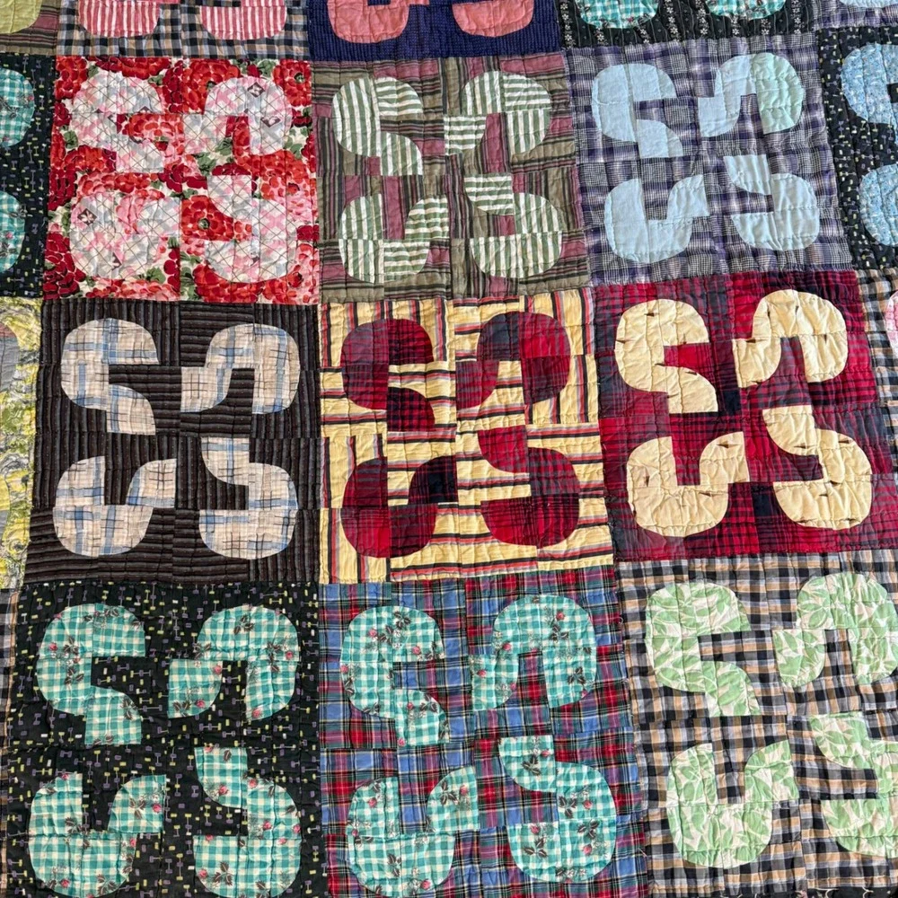 Vintage 1940s Robbing Peter to Pay Paul Quilt Hand Quilted Feedsack Patchwork